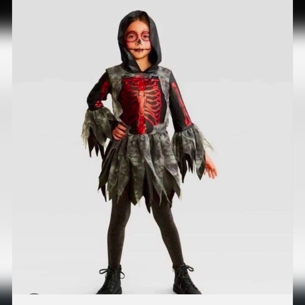 Hyde & EEK! Red Glitter Skeleton Costume with Hood - Size Small